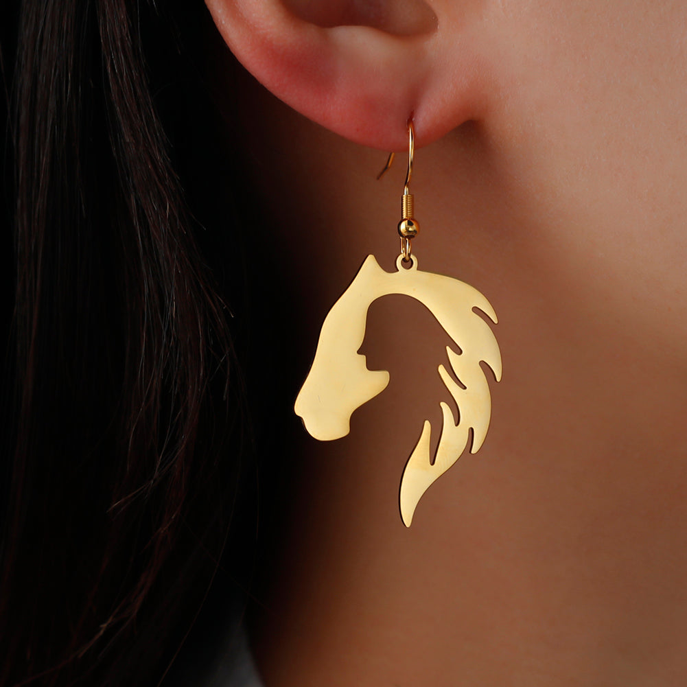 Boucles D'oreilles Pendantes Cheval Monnaie Antique Or - Acier Inoxydable Doré - Neuf Avec étiquettes