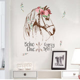 Sticker Mural Cheval Fleurs Chic