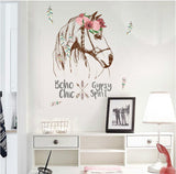 Sticker Mural Cheval Fleurs Chic