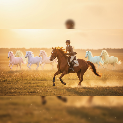 Cheval au galop sur prairie