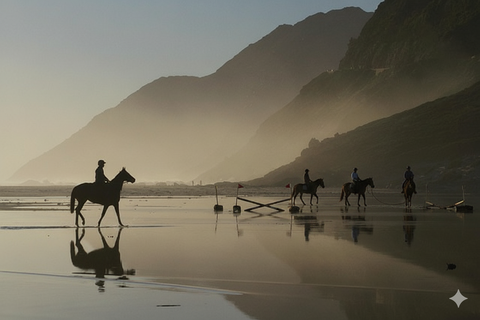 cavalier pratiquant le TREC en randonnée équestre paysage somptueux