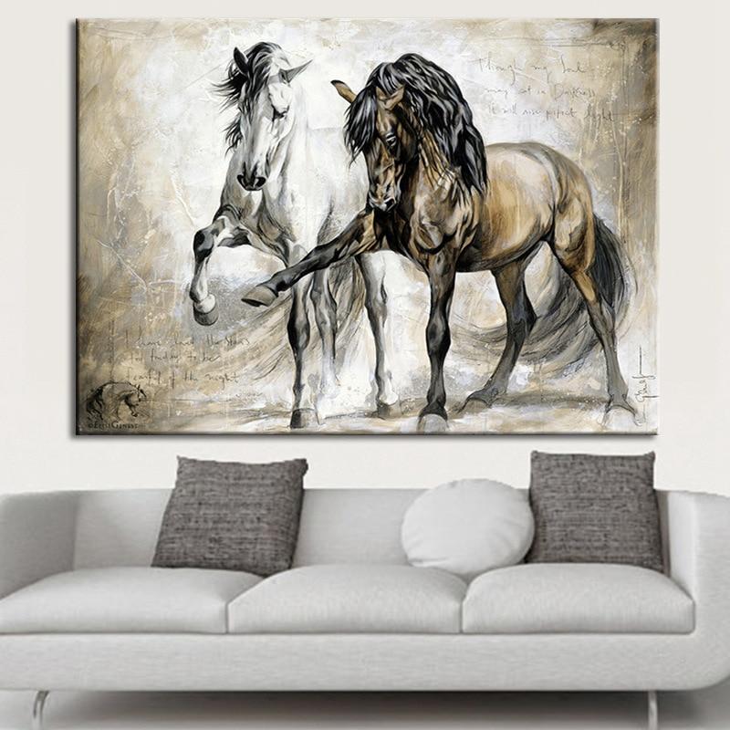 Grande Toile Abstraite WALLARENA - Cheval Champ Automne, XXL, Peinture Murale Orange