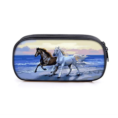 TROUSSE CHEVAUX SUR LA PLAGE AU COUCHER DE SOLEIL
