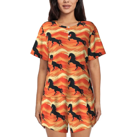 Pyjama Femme avec Chevaux au Coucher du Soleil