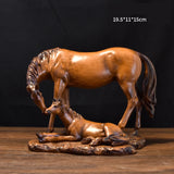 FIGURINE CHEVAL ET POULAIN EFFET BOIS