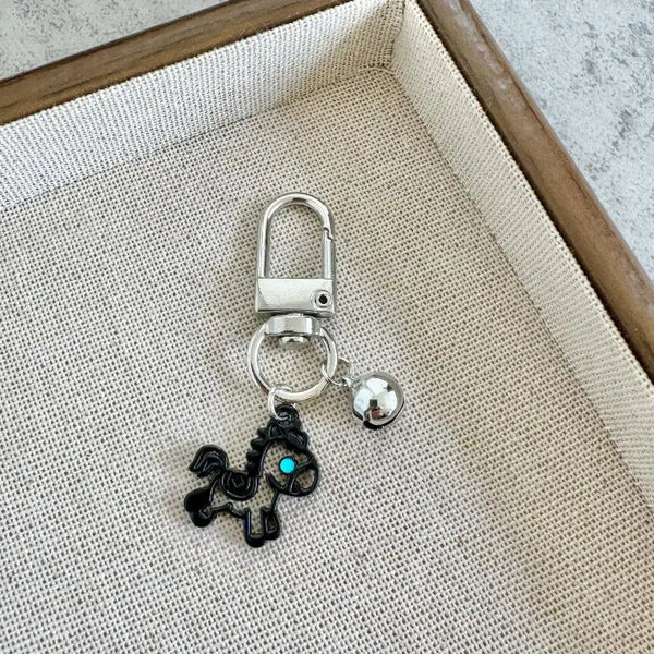 Syl'la Petit Porte monnaie porte clés en Cuir noir design Cheval bleu – Création by Syl'la
