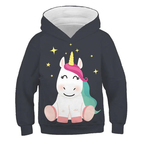 Sweat à Capuche Licorne Mignonne sur Fond Marin