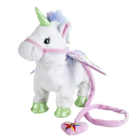 LICORNE INTERACTIVE BLANCHE AVEC LAISSE ET MUSIQUE