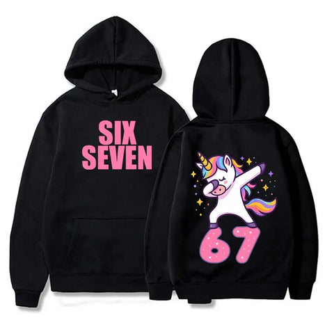 Sweat à Capuche "67 Dabbing Unicorn" (Noir)