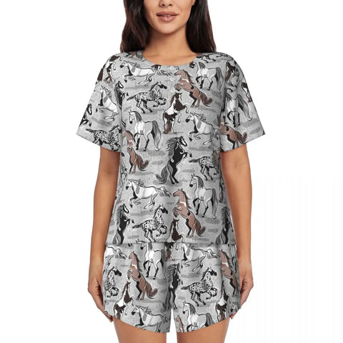 Pyjama Femme Imprimé Chevaux Vintage
