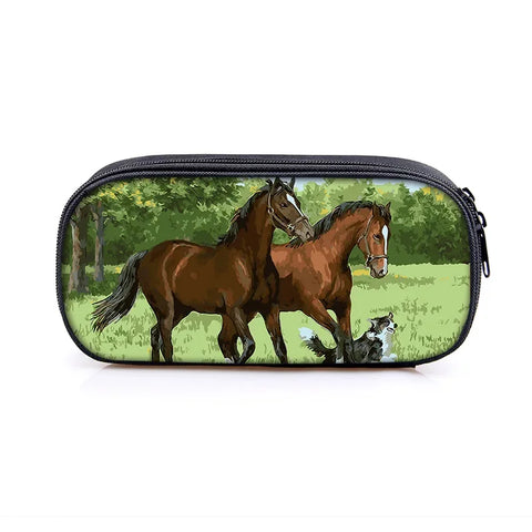 TROUSSE CHEVAUX BRUNS DANS LA PRAIRIE
