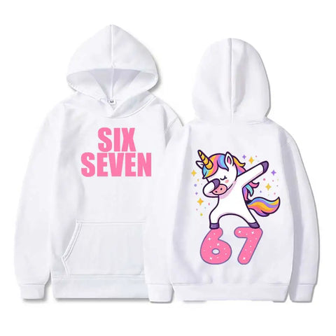 Sweat à Capuche "67 Dabbing Unicorn" (Blanc)