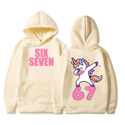 Sweat à Capuche "67 Dabbing Unicorn" (crème)