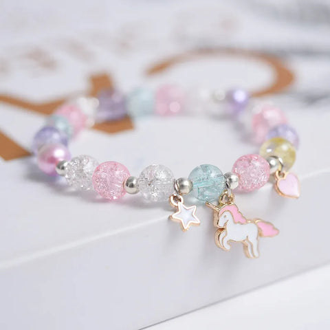 Bracelet à Breloque avec Licorne,Bracelet en Cristal Rose Brillant Bijoux  Charms pour Enfant Fille Anniversaire 6-12 ans : : Mode