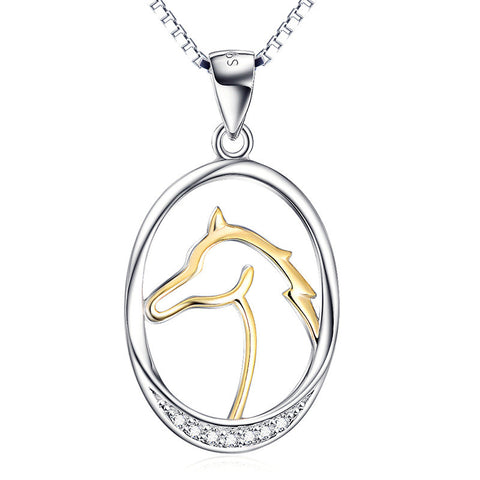 Pendentif fer à cheval porte-bonheur en argent sterling 925 avec tête de cheval avec collier d'extension de 40,6 cm + 5,1 cm, Zircone cubique, Zircone cubique Pendentif fer à cheval porte-bonheur en argent sterling 925 avec tête de cheval avec collier d'extension de 40,6 cm + 5,1 cm, Zircone cubique, Zircone cubique