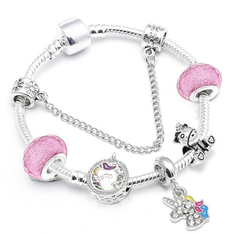 Bracelet à Breloque avec Licorne,Bracelet en Cristal Rose Brillant Bijoux  Charms pour Enfant Fille Anniversaire 6-12 ans : : Mode
