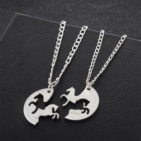 Collana Cavallo Argento 925 Con Ciondolo Testa E Ferro Di Cavallo - Regalo Equitazione
