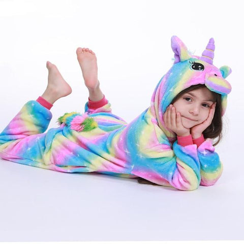 Pigiama Unicorno Con Cappuccio Per Bambine 4-10 Anni Pigiama Unicorno Con Cappuccio Per Bambine 4-10 Anni