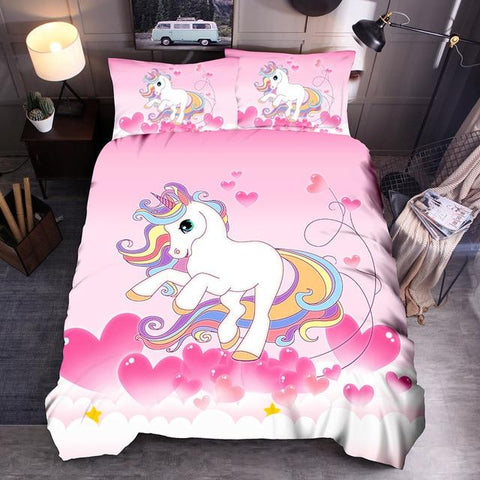 Set di biancheria da letto rosa con unicorno,motivo a unicorno,per bambini,set copripiumino con nuvole arcobaleno e cavalli(200 x 200 cm, C Set di biancheria da letto rosa con unicorno,motivo a unicorno,per bambini,set copripiumino con nuvole arcobaleno e cavalli(200 x 200 cm, C