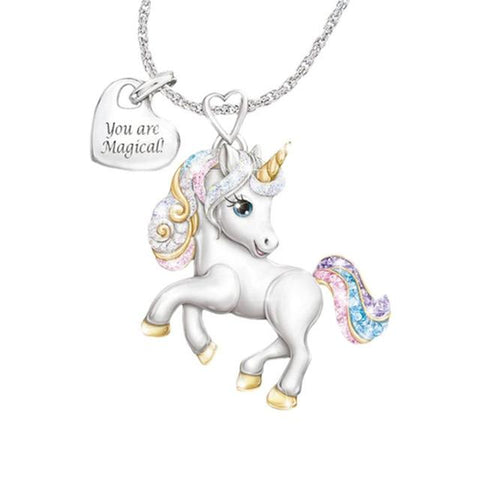 Collier Licorne Initiales TINGN - Plaqué Or Rose 14 Carats, Avec Croissant De Lune Et Zircons, 18+2 Pouces