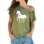 T-Shirt Femme Cheval Vert